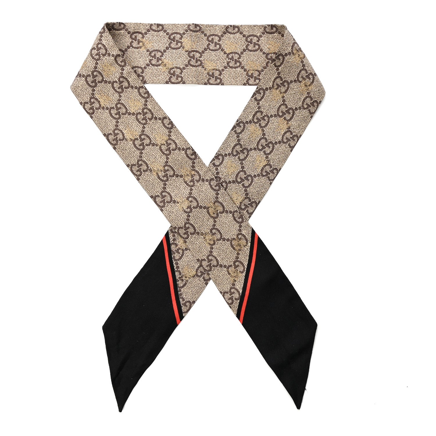 Gucci Silk Twill GG Monogram GG Bee Neck Bow Scarf Black Red 1 of 5