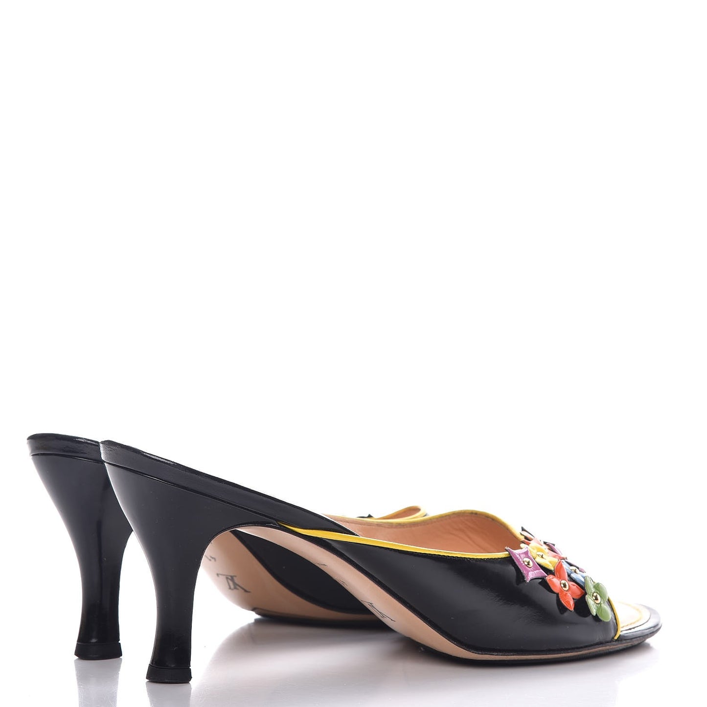 Glazed Calfskin Open Toe Mule Sandals 41 Black