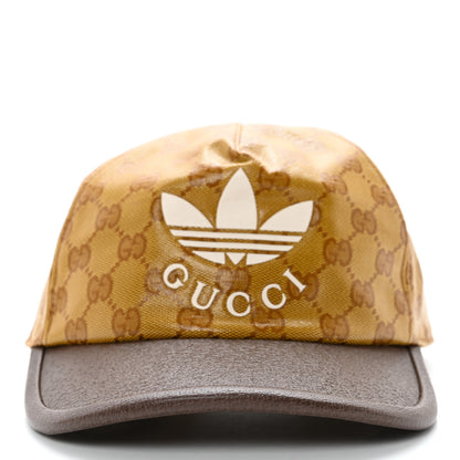 Gucci X ADIDAS Crystal Monogram Textured Dollar Calfskin Trefoil Embroidered Stefanos Baseball Hat 58 Mid Natural New Acero 3 of 14