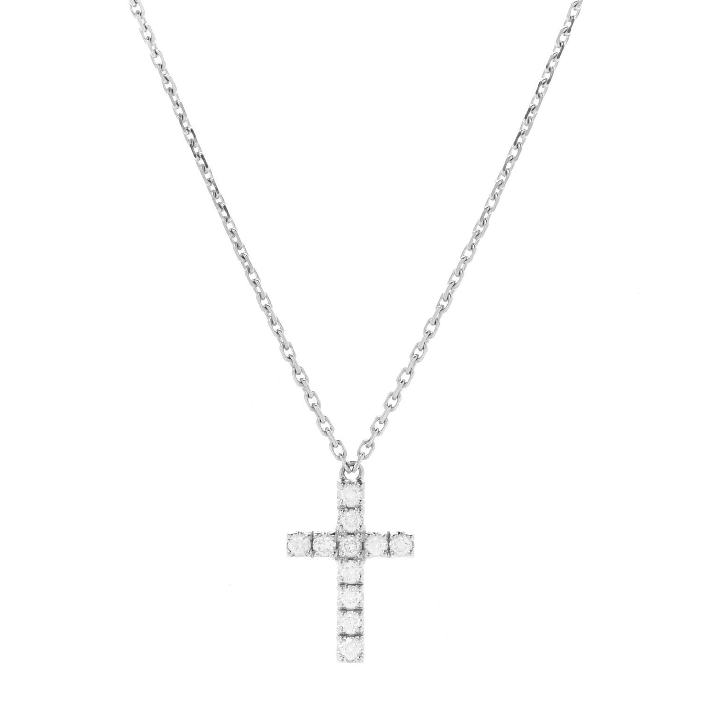 18K White Gold Diamond Symbols Cross Pendant Necklace