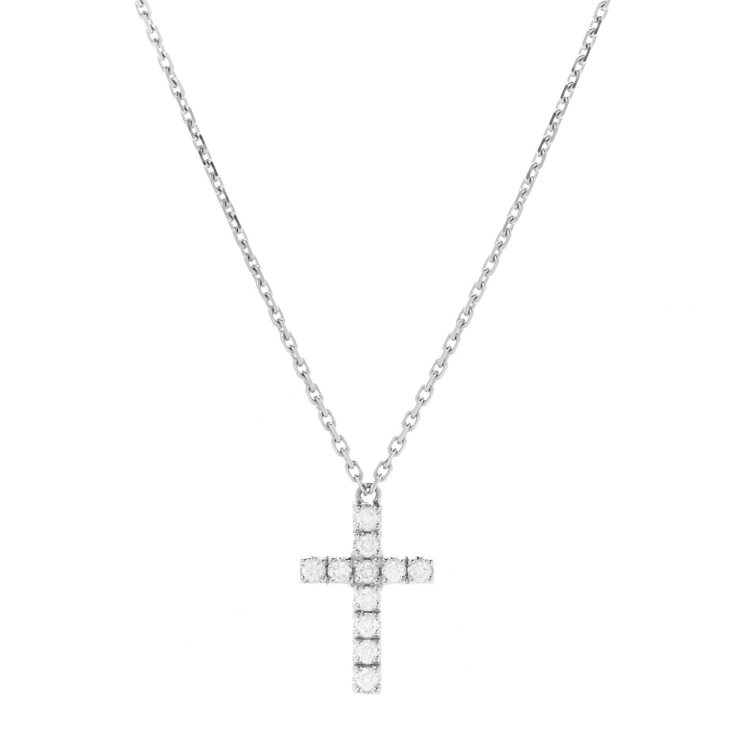 Cartier 18K White Gold Diamond Symbols Cross Pendant Necklace 4 of 6