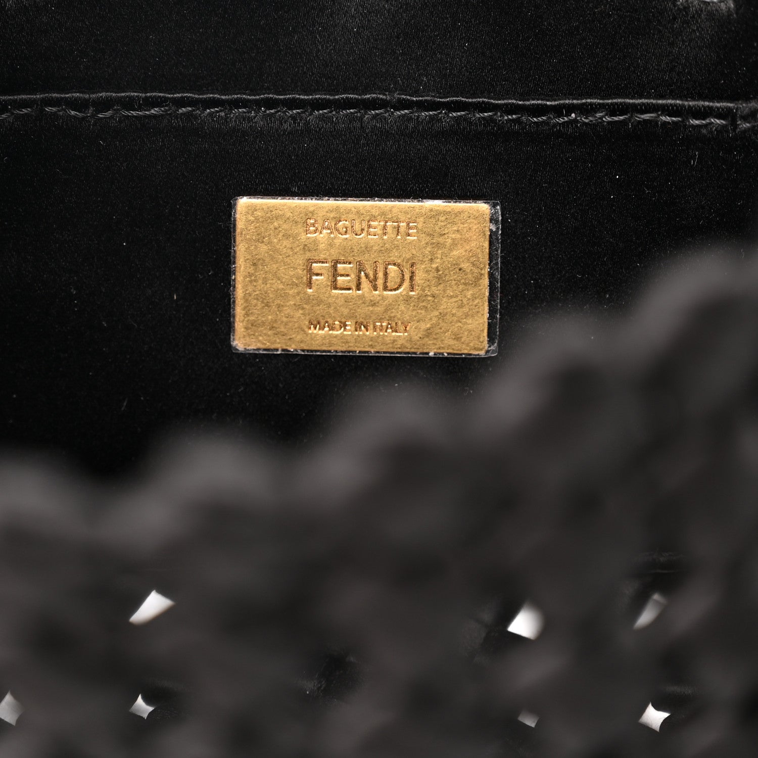 FENDIバッグ Fendi Satin Square Knot Woven Mini Baguette Black 1212934