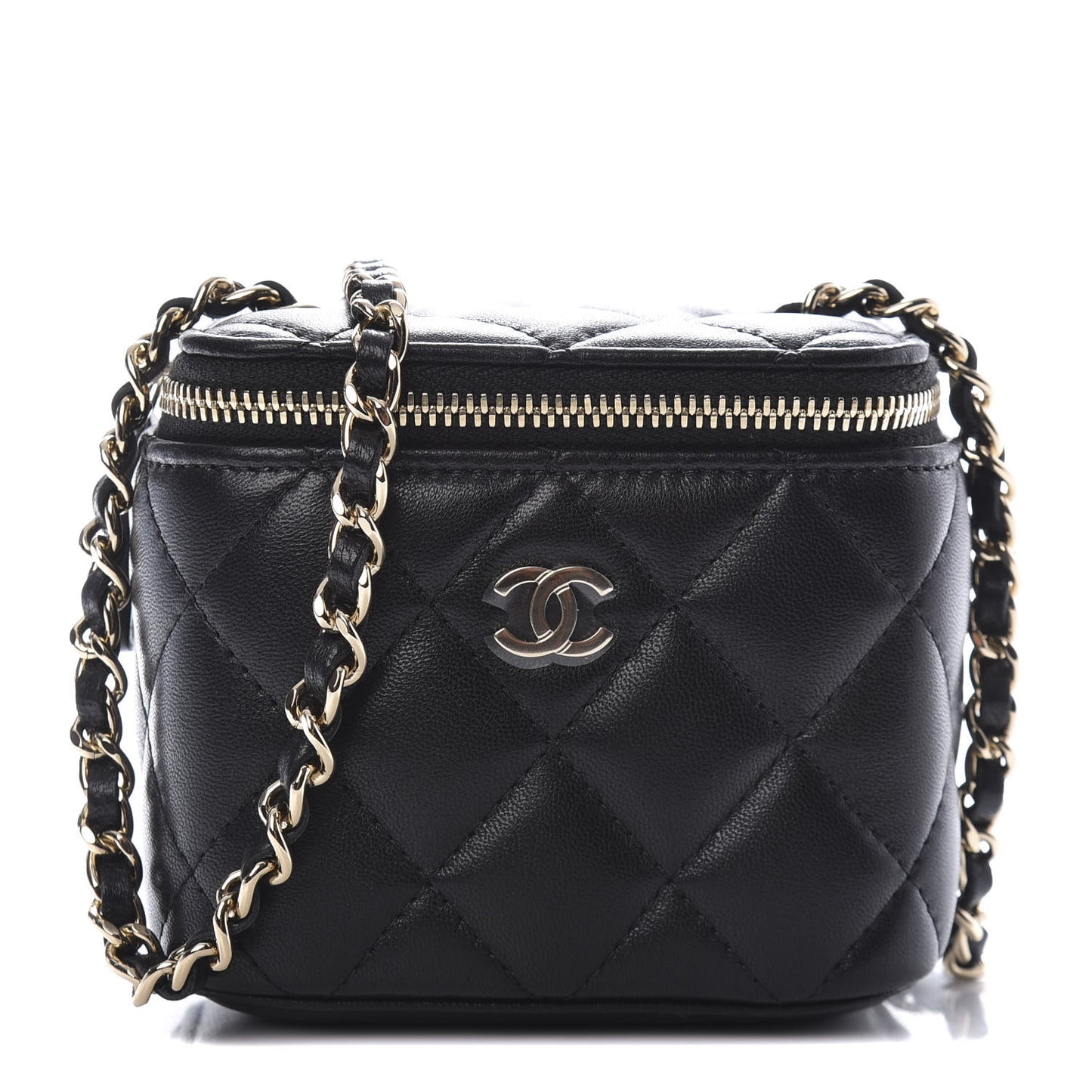 Lambskin Quilted Mini Vanity Case With Chain Black