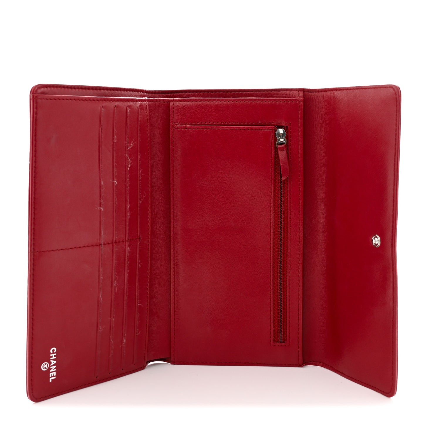 Lambskin Camellia Embossed Flap Wallet Red