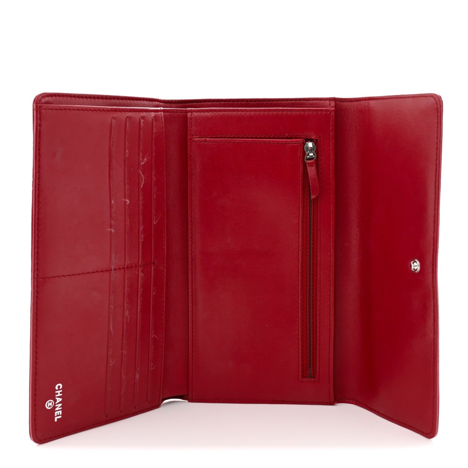 Chanel Lambskin Camellia Embossed Flap Wallet Red 5 of 11