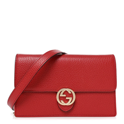 Gucci Dollar Calfskin Interlocking G Chain Wallet Red 1 of 10