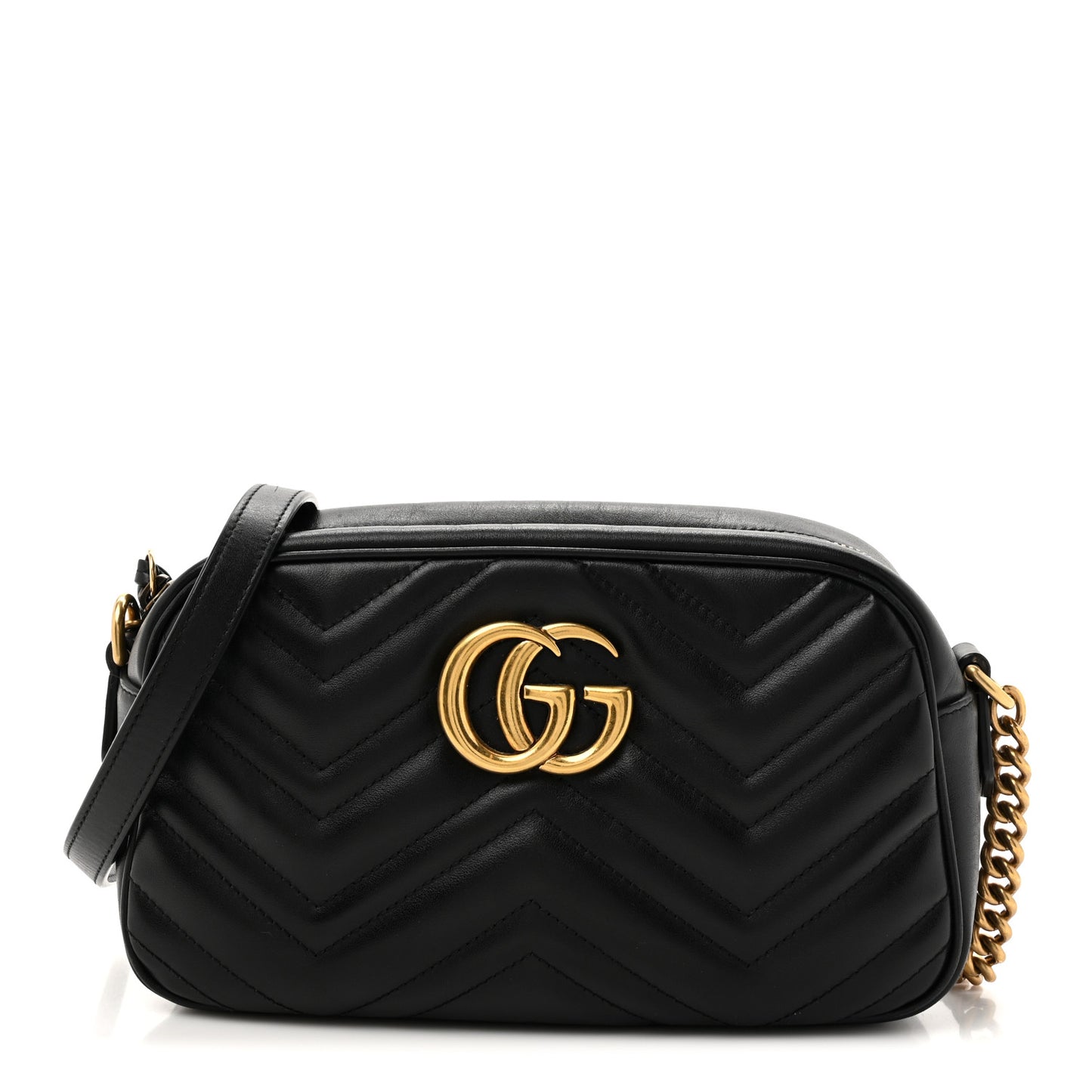 Calfskin Matelasse Small GG Marmont Chain Shoulder Bag Black