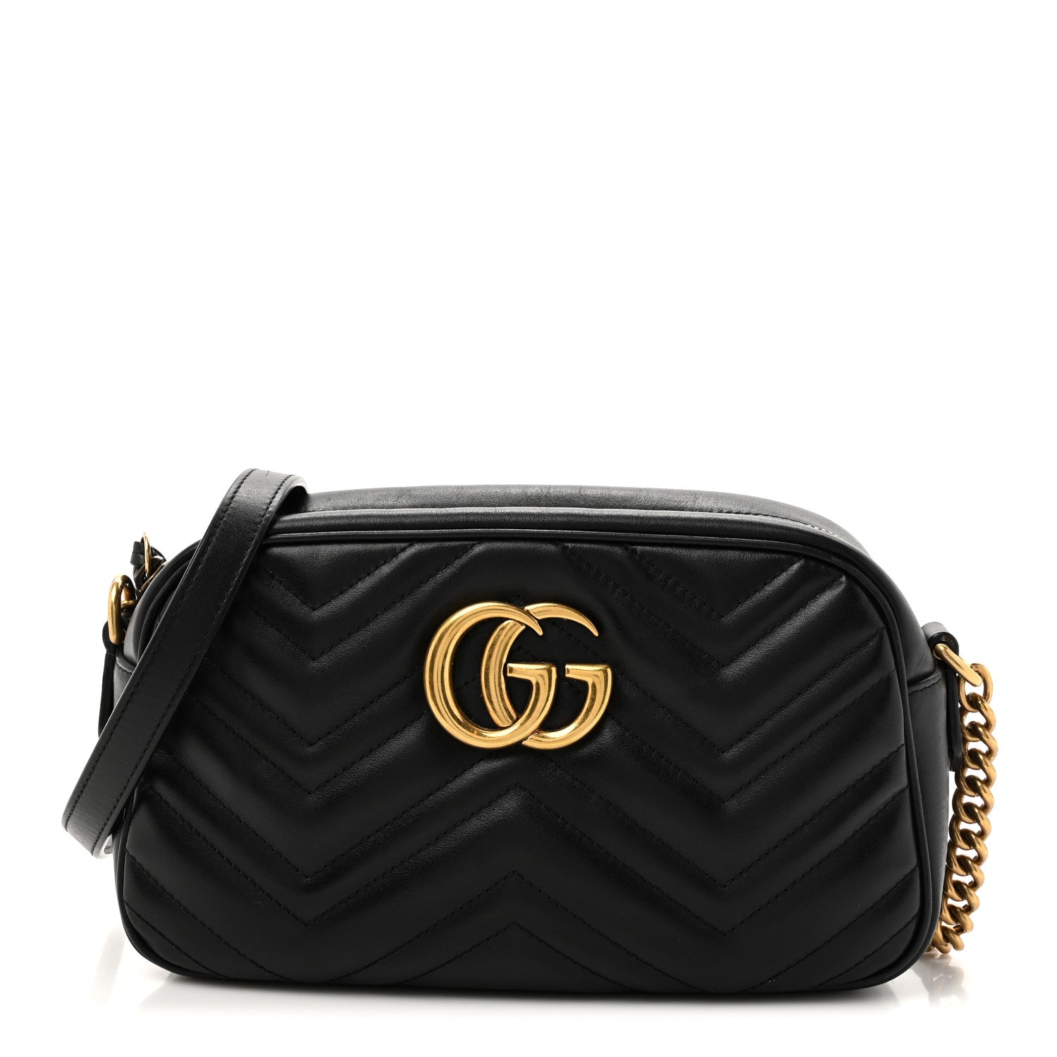 Gucci Calfskin Matelasse Small GG Marmont Chain Shoulder Bag Black 1 of 16
