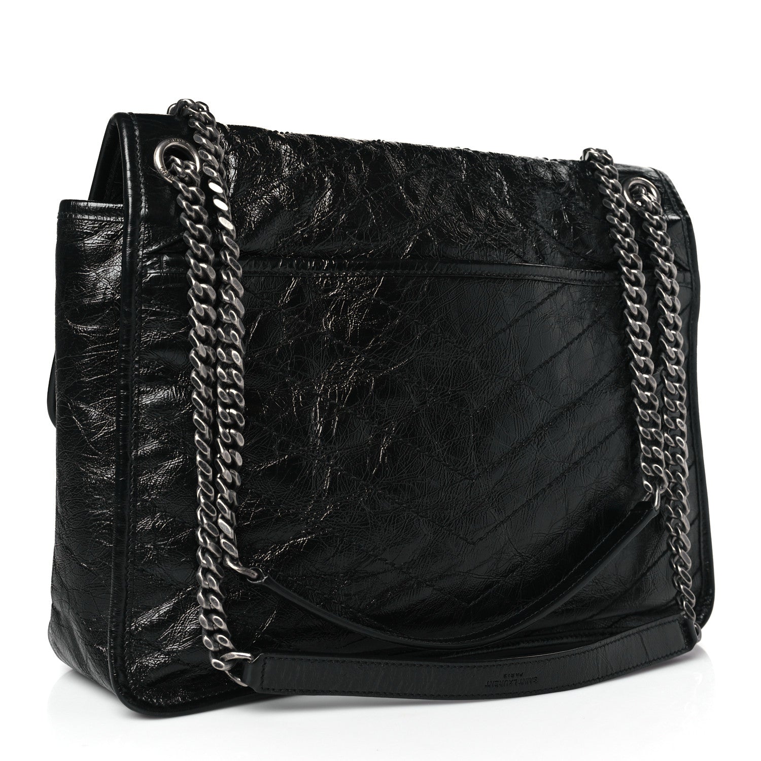 Saint Laurent Crinkled Calfskin Matelasse Monogram Large Niki Chain Satchel Black 3 of 9