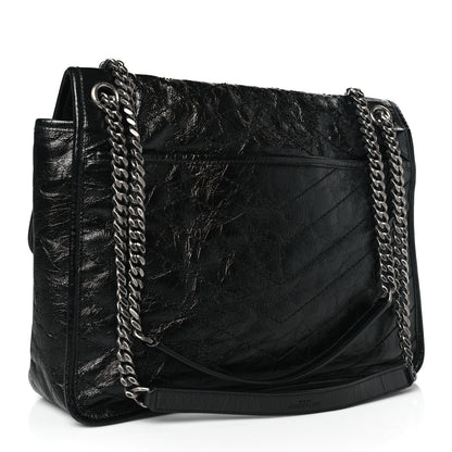 Saint Laurent Crinkled Calfskin Matelasse Monogram Large Niki Chain Satchel Black 3 of 9