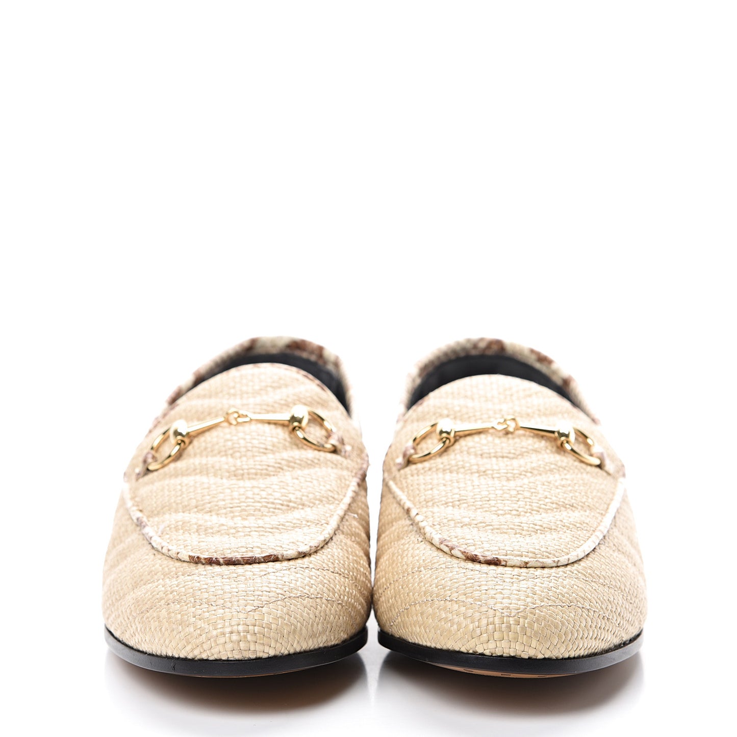Raffia Elaphe Matelasse Horsebit Womens Jordaan Loafers 38.5 Natural Cream Brown