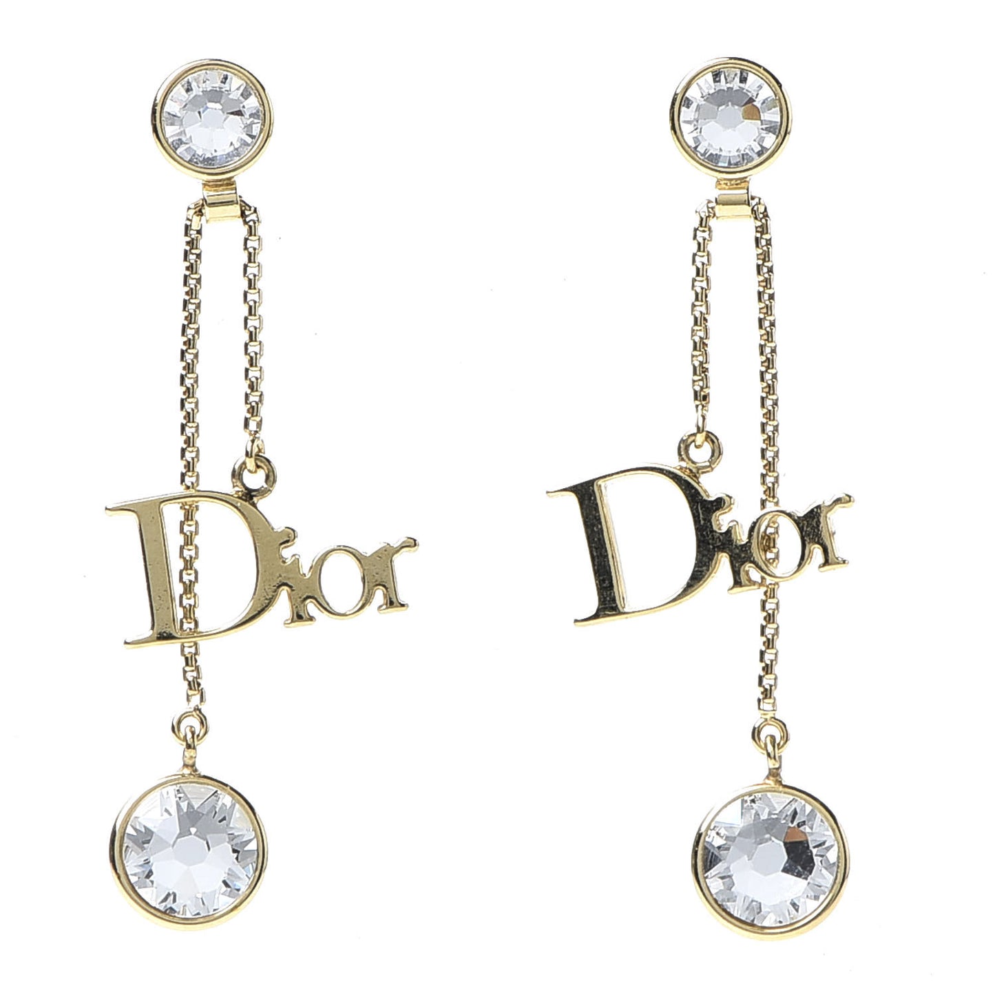 Crystal Dior Dangle Chain Earrings Gold