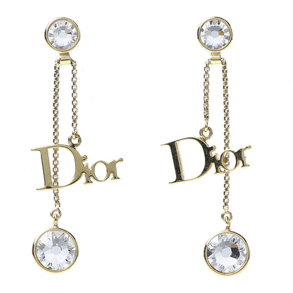 Christian Dior Crystal Dior Dangle Chain Earrings Gold 1 of 3
