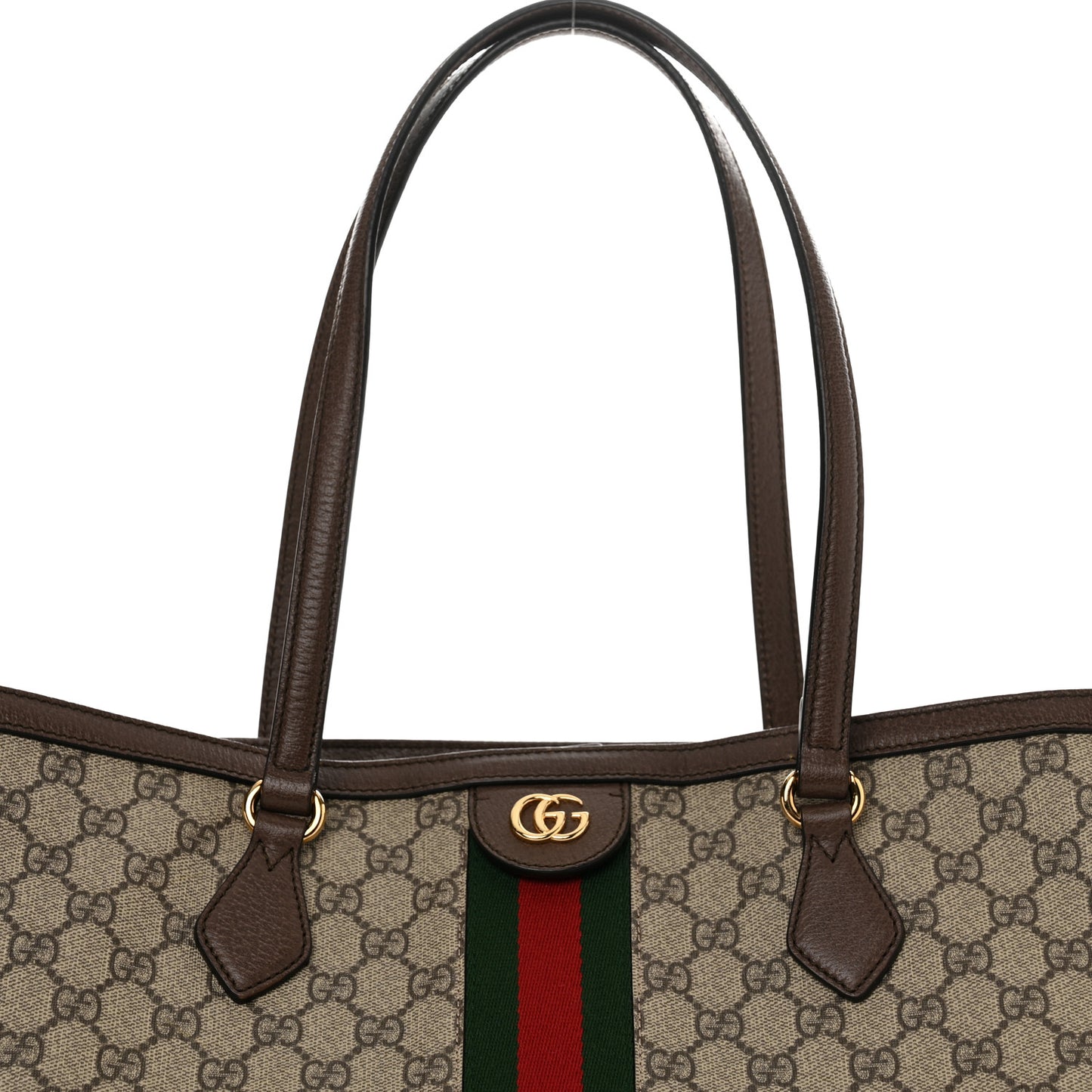 GG Supreme Monogram Textured Calfskin Web Medium Ophidia Shopping Tote Beige Ebony New Acero