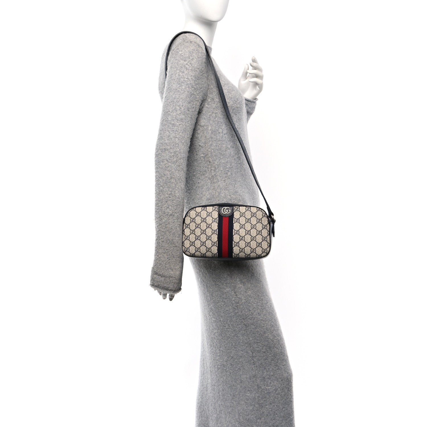 Gucci GG Supreme Monogram Textured Dollar Calfskin Web Small Ophidia Camera Bag Beige Blue 2 of 10