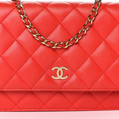 Chanel Lambskin Quilted Wallet On Chain WOC Light Red 10 of 11