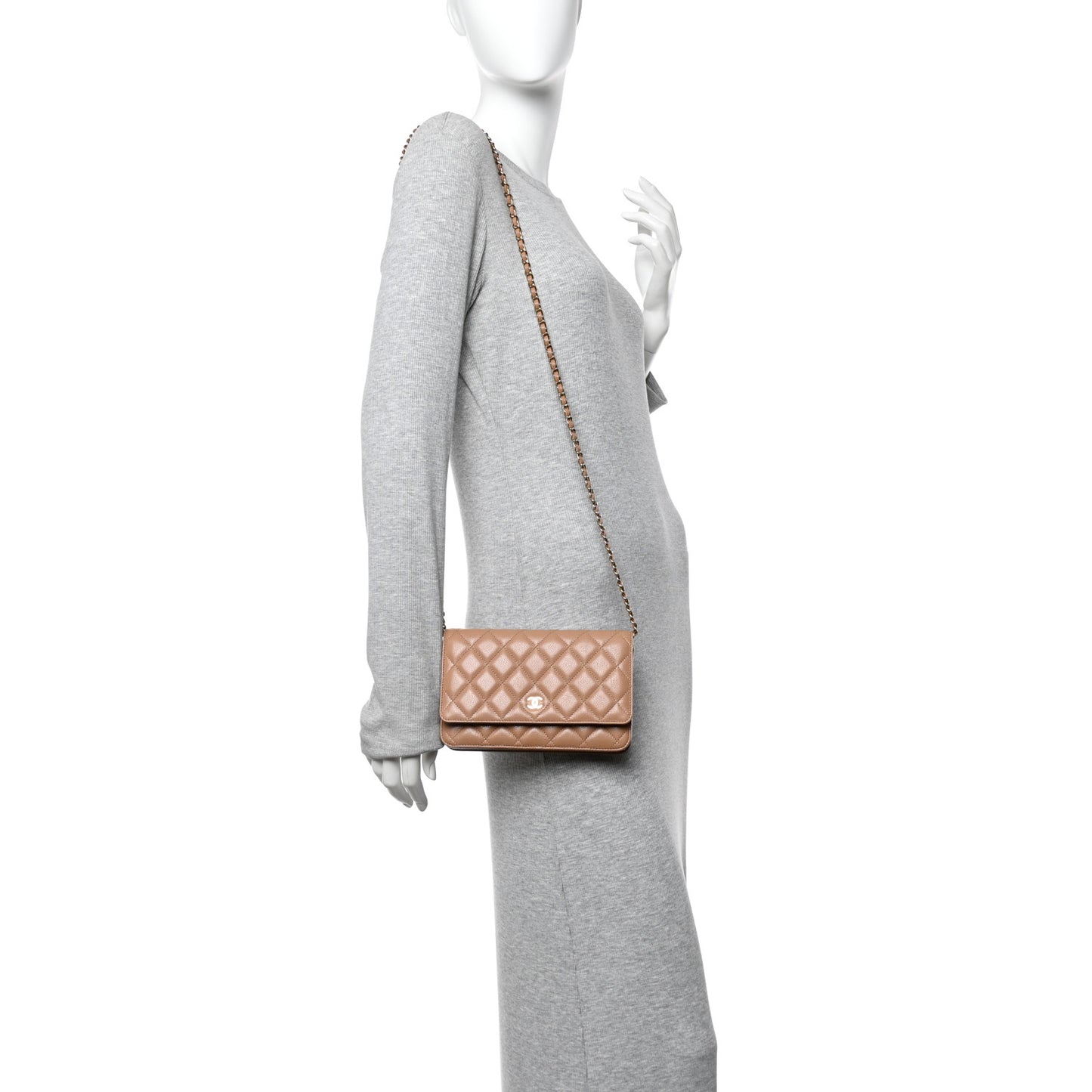Caviar Quilted Wallet on Chain WOC Dark Beige