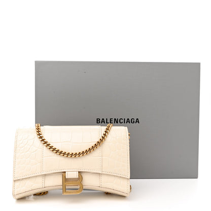 Balenciaga Shiny Calfskin Crocodile Embossed Hourglass Chain Bag Cream 13 of 13