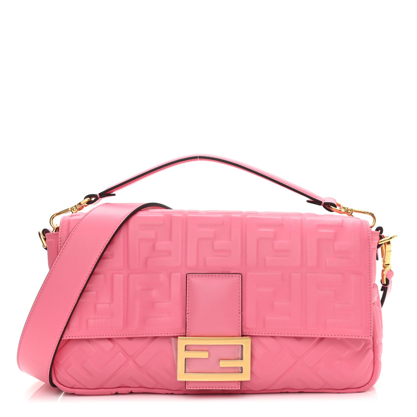 Nappa FF 1974 Embossed Large Baguette Rosa Fluo