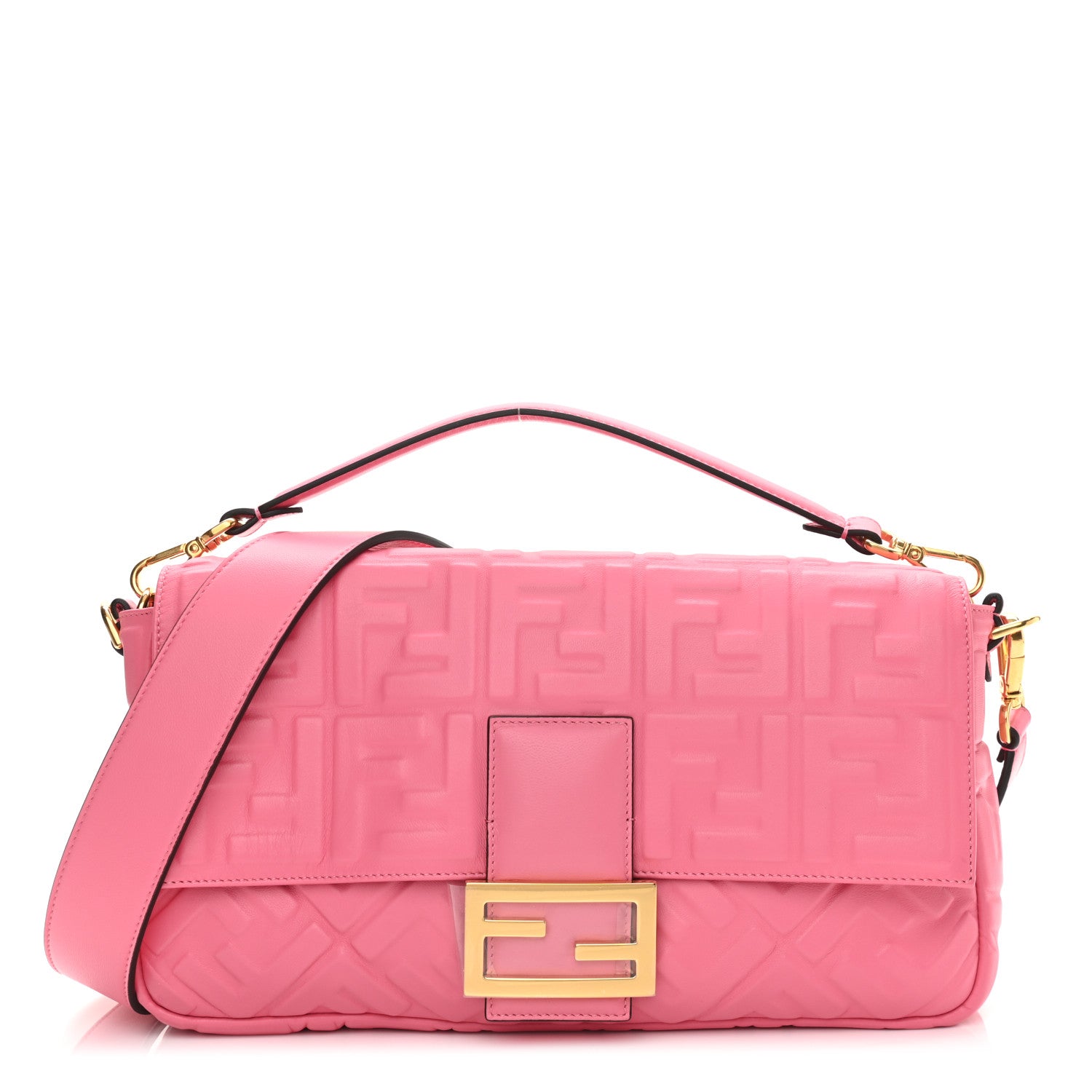 Fendi Nappa FF 1974 Embossed Large Baguette Rosa Fluo 1 of 10