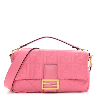 Fendi Nappa FF 1974 Embossed Large Baguette Rosa Fluo 1 of 10