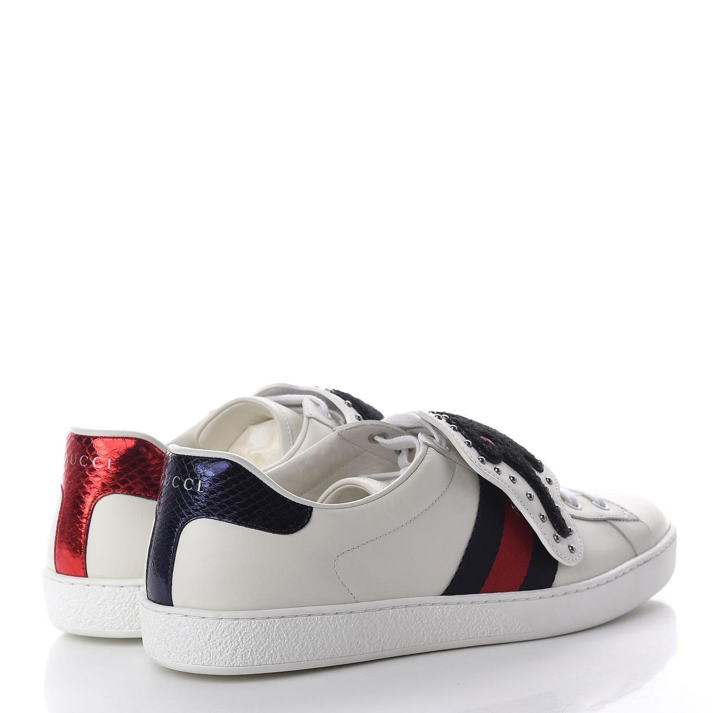 Calfskin Ayers Web Panther Embroidered Mens Ace Sneakers 11 White