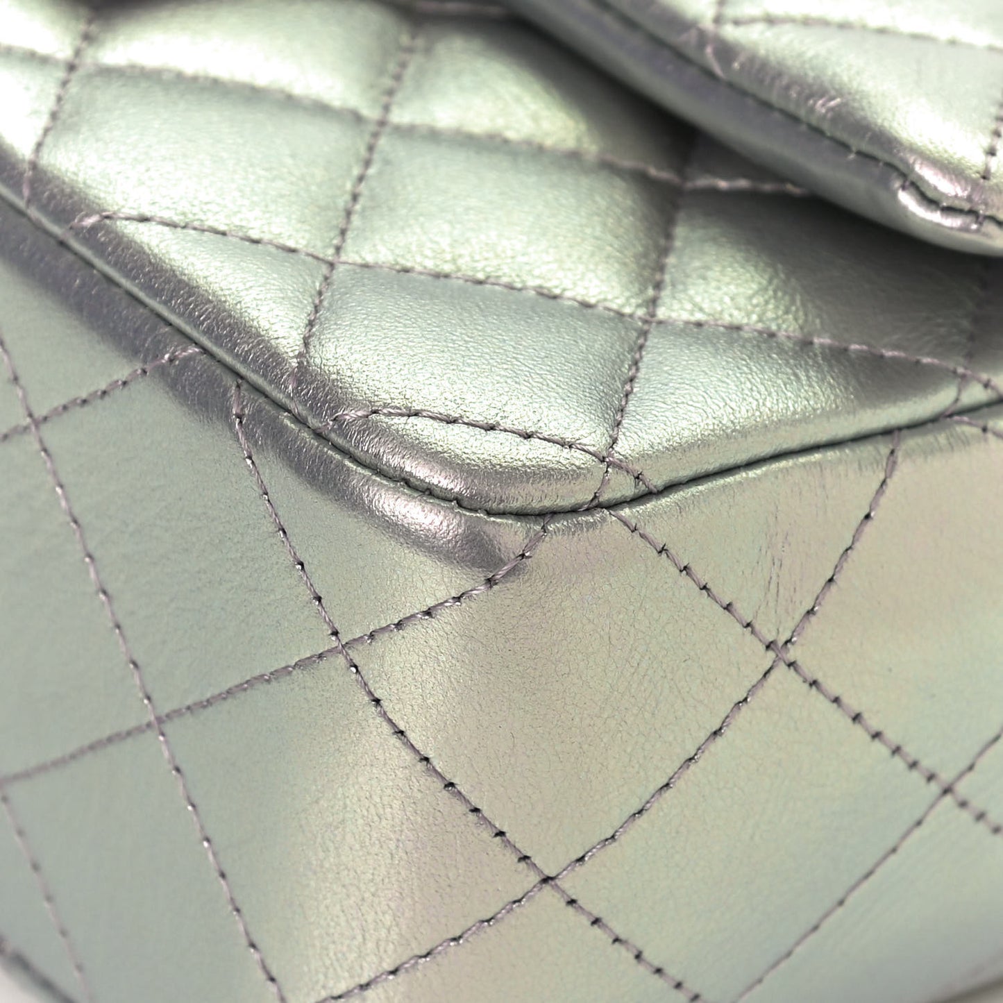 Iridescent Lambskin Quilted Mini Rectangular Flap Light Purple
