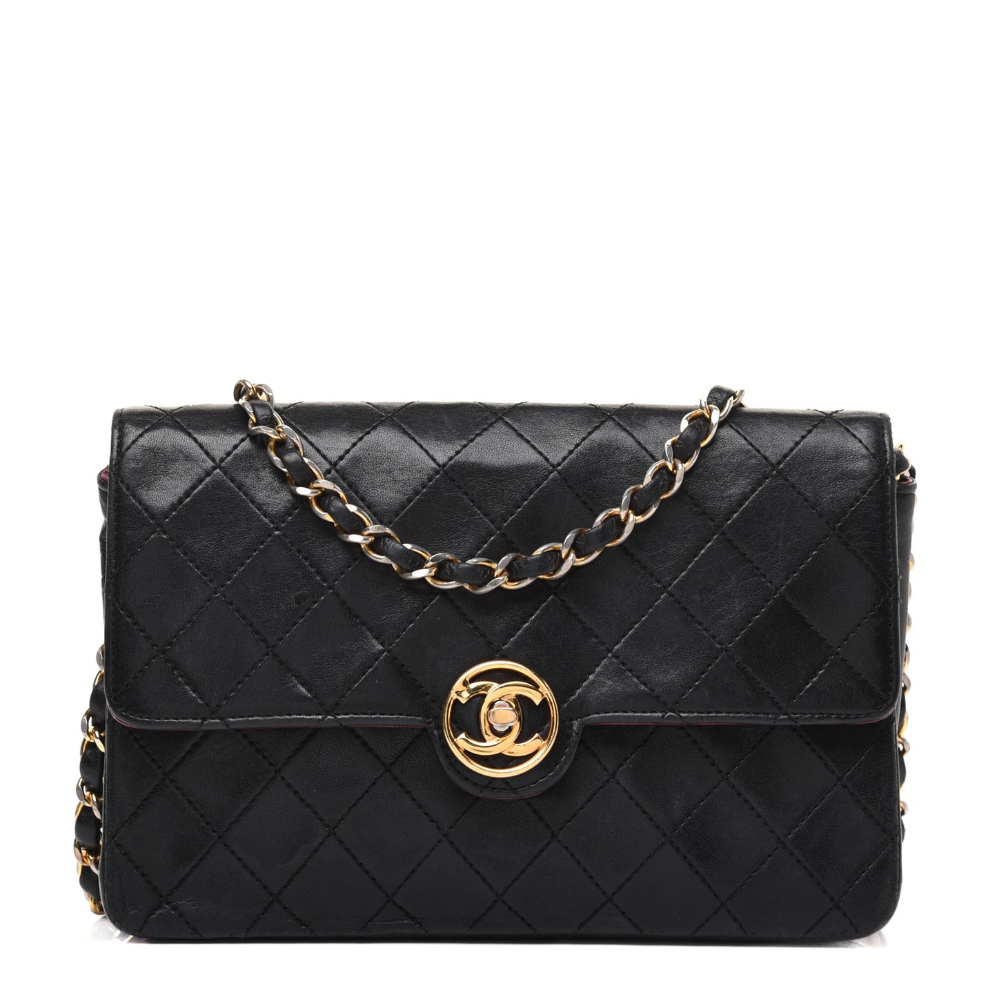 Lambskin Quilted Small Single Flap Black
