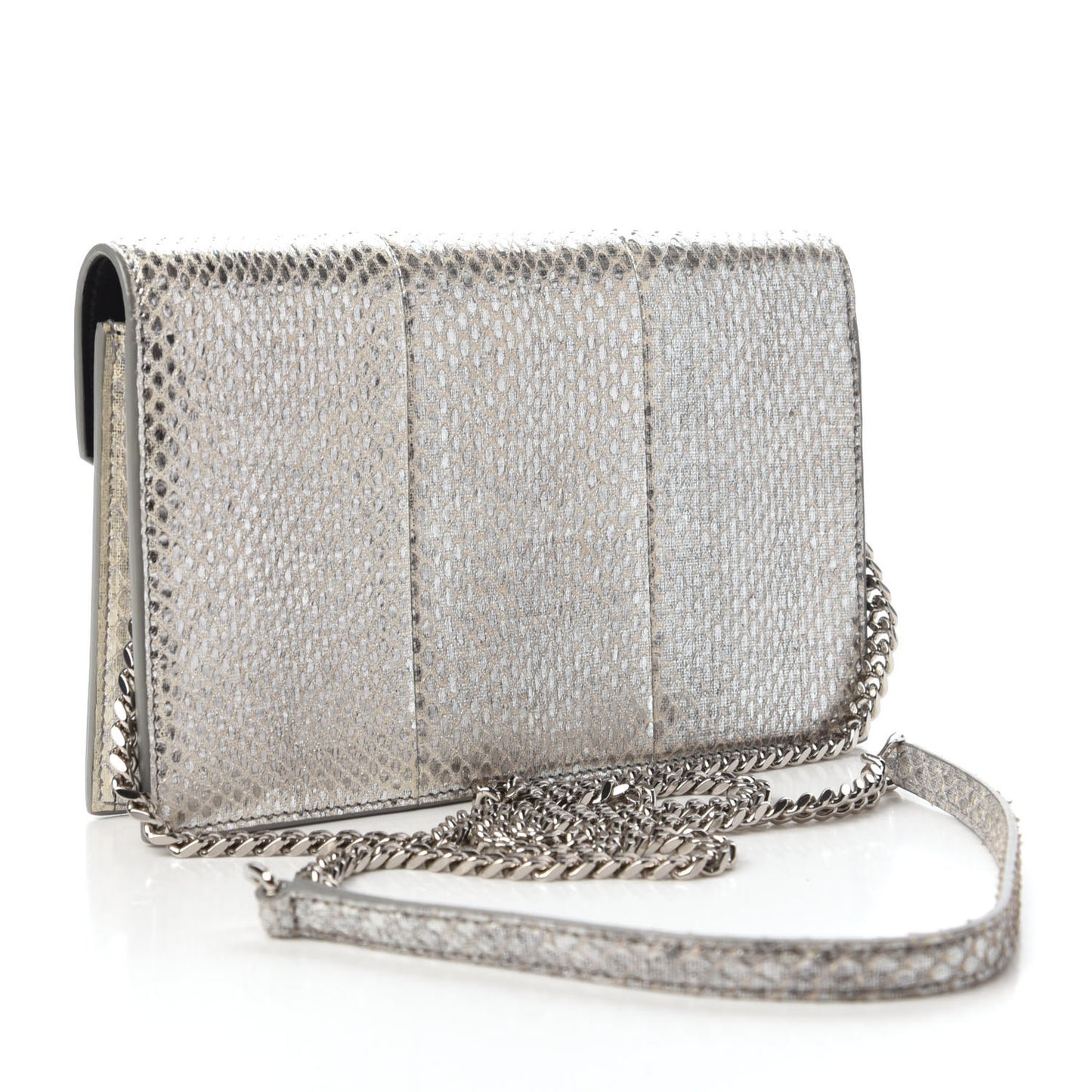 Ayers Snakeskin Monogram Envelope Chain Wallet Silver Black
