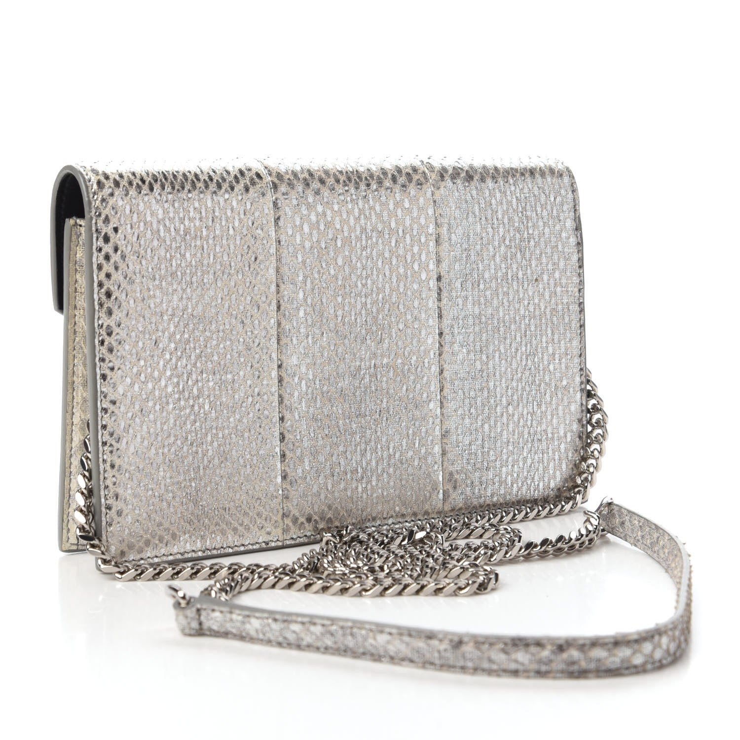 Saint Laurent Ayers Snakeskin Monogram Envelope Chain Wallet Silver Black 3 of 11