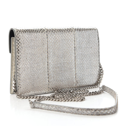 Saint Laurent Ayers Snakeskin Monogram Envelope Chain Wallet Silver Black 3 of 11
