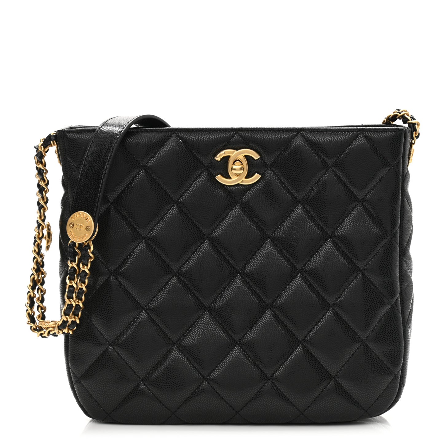 Caviar Quilted Twist Your Buttons Hobo Black