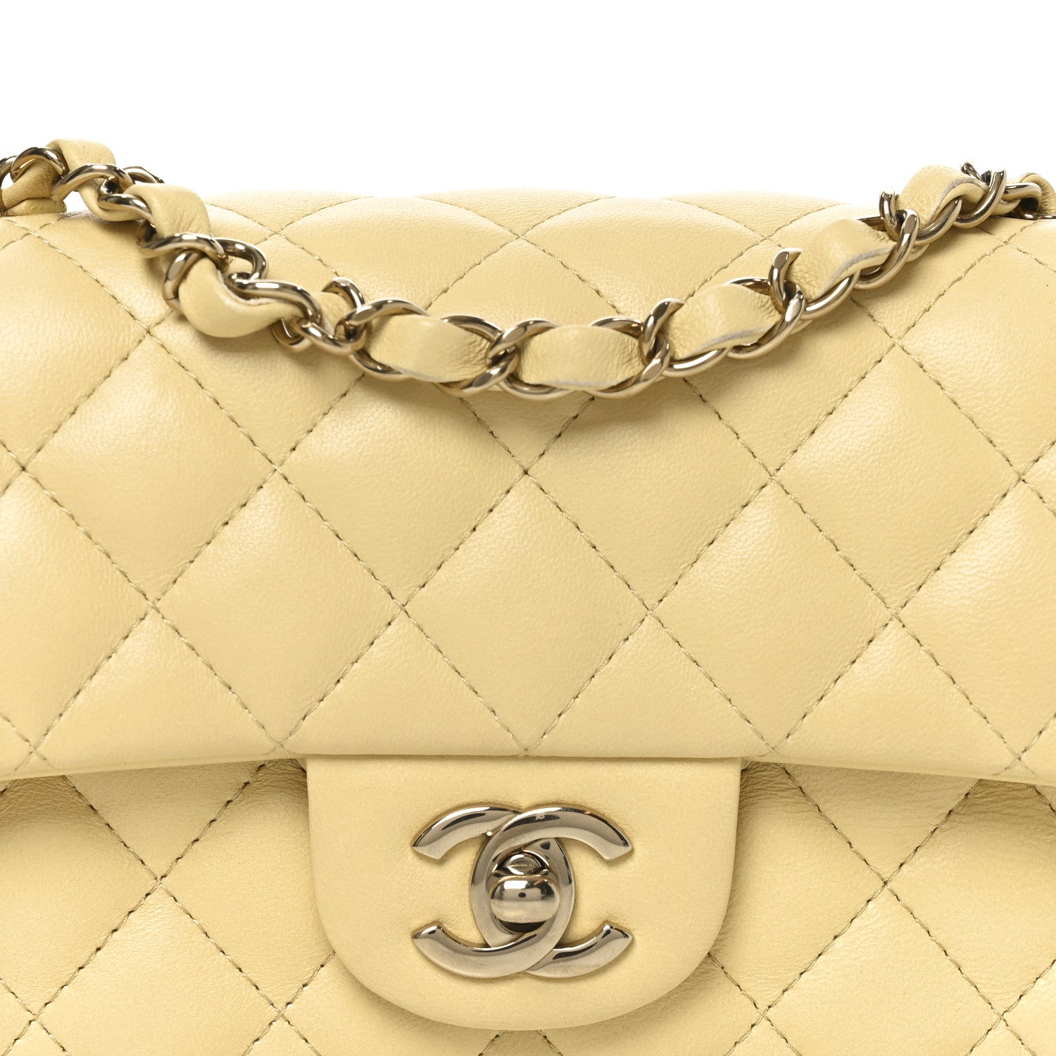 Chanel Lambskin Quilted Mini Rectangular Flap Light Yellow 1829900