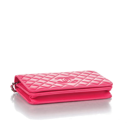 Chanel Lambskin Quilted Diamond CC Wallet On Chain WOC Dark Pink 4 of 8