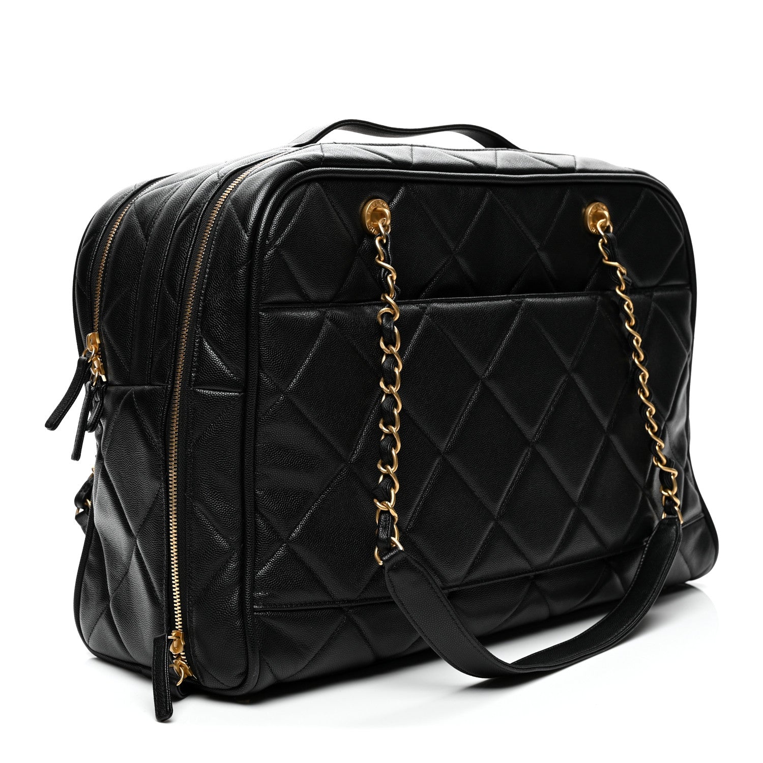Chanel Shiny Grained Calfskin Quilted Travel Bowling Bag Black 2 of 10