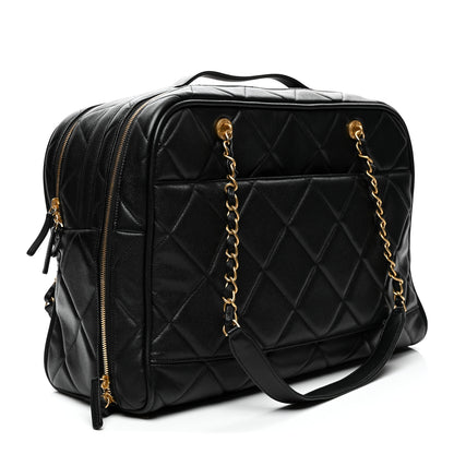 Chanel Shiny Grained Calfskin Quilted Travel Bowling Bag Black 2 of 10