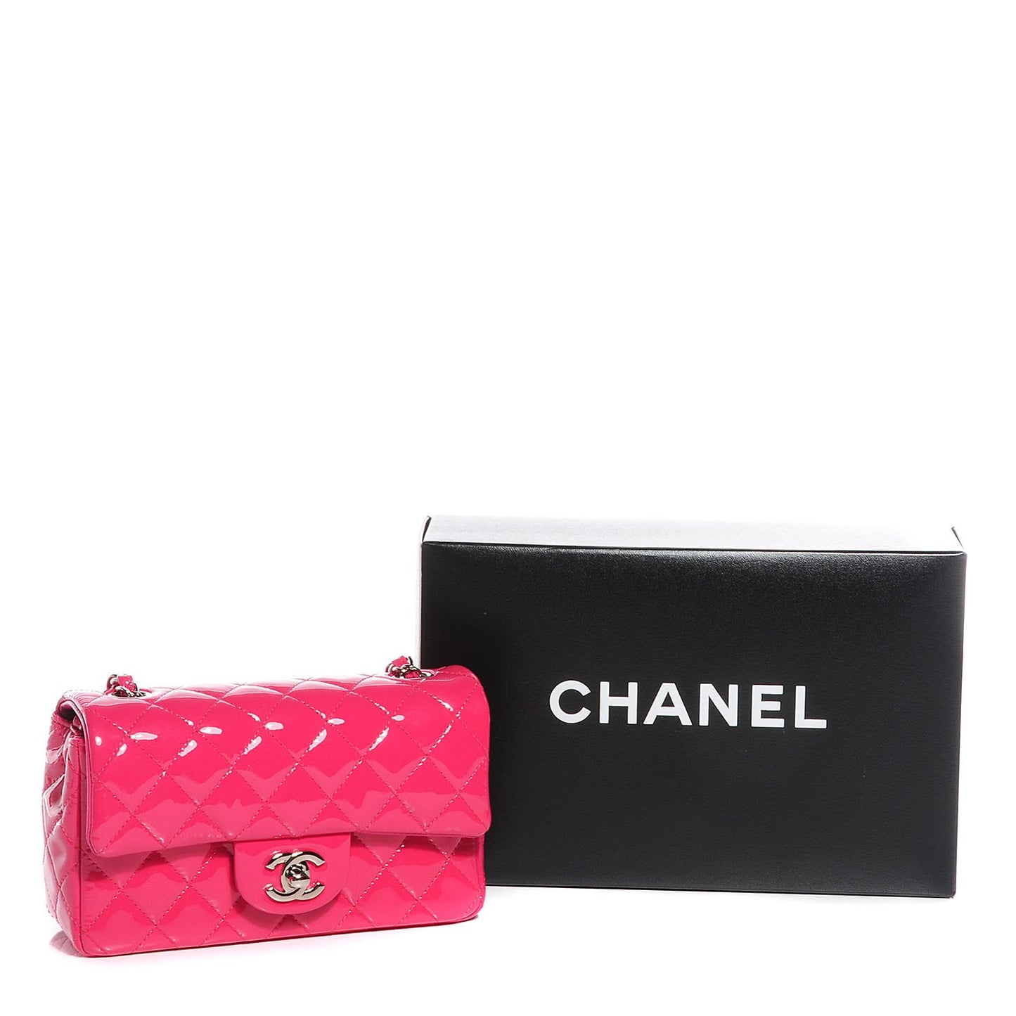 Patent Quilted Mini Rectangular Flap Fuchsia