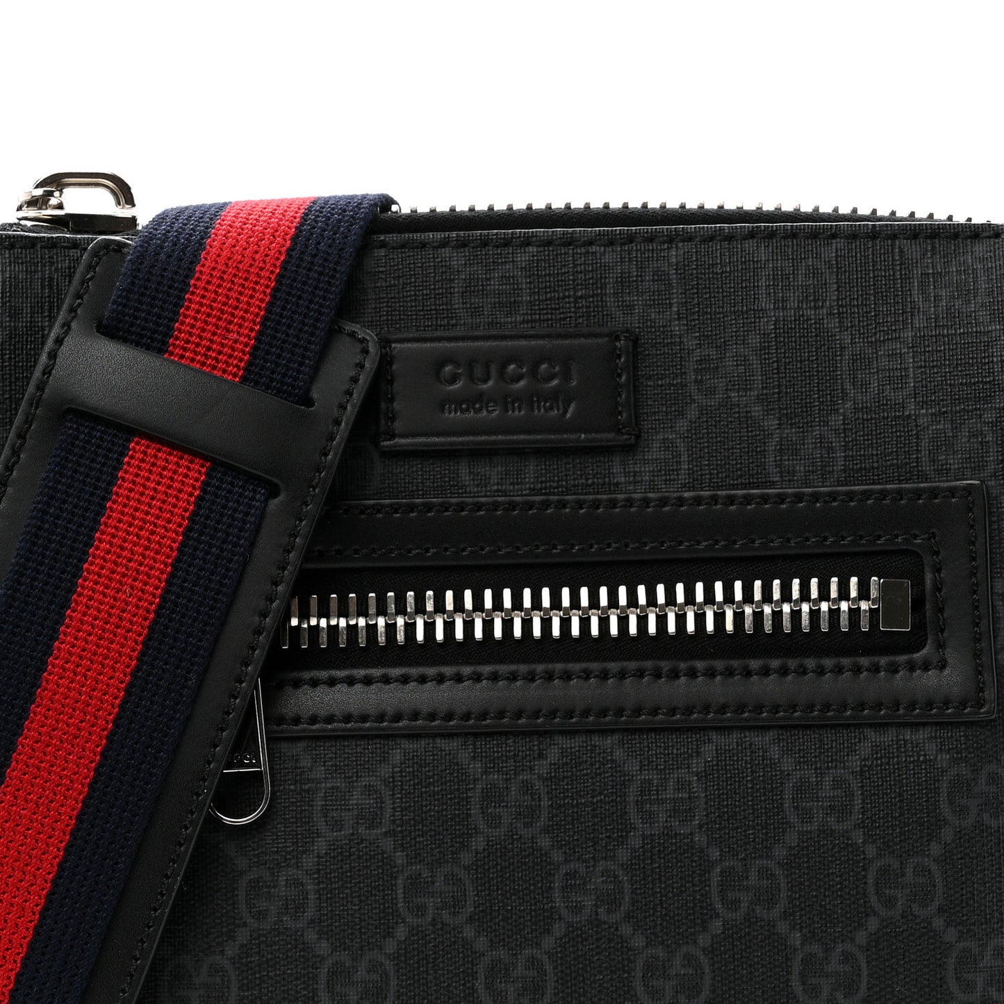 GG Supreme Monogram Web Small Flat Messenger Bag Black Grey