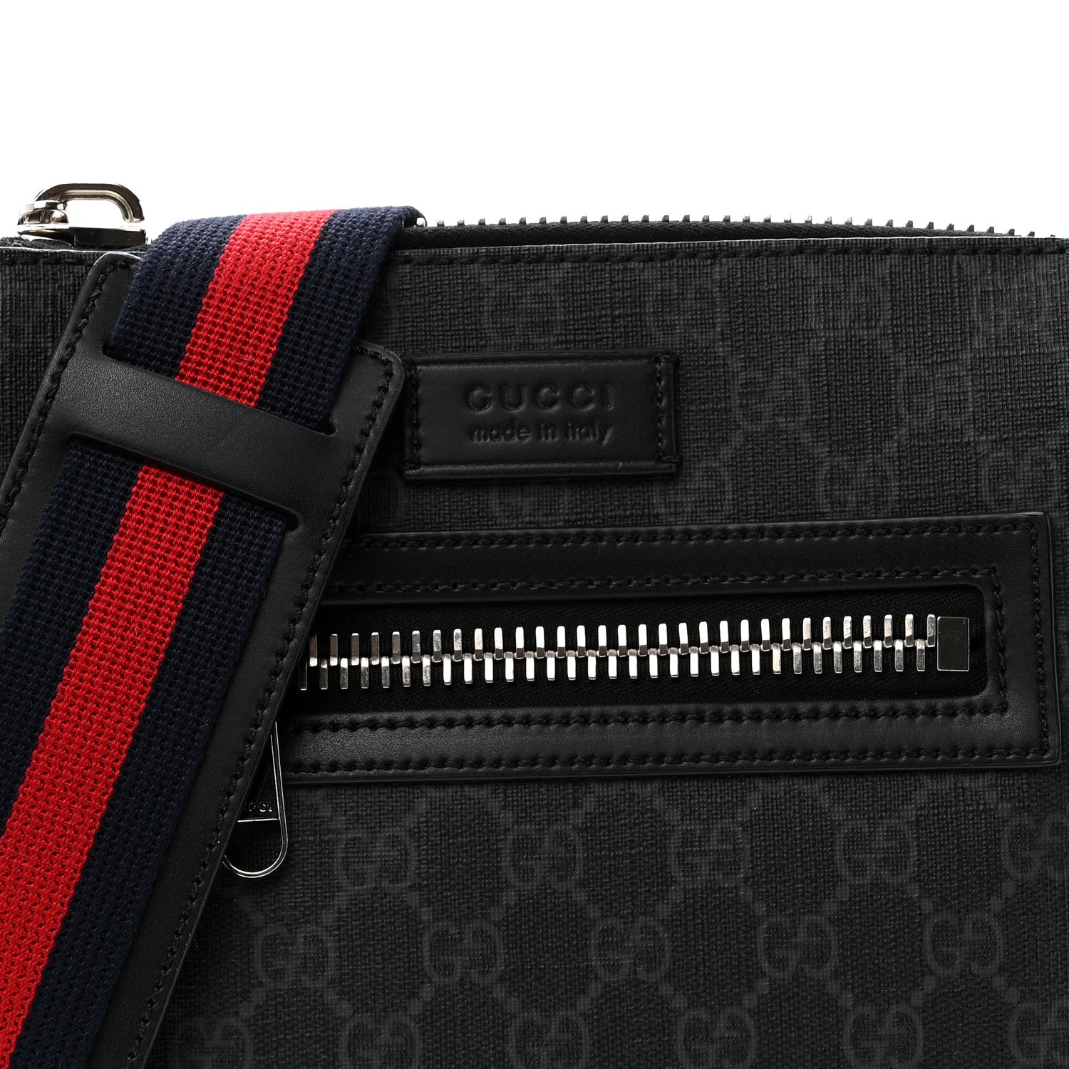 Gucci GG Supreme Monogram Web Small Flat Messenger Bag Black Grey 7 of 13
