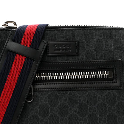 Gucci GG Supreme Monogram Web Small Flat Messenger Bag Black Grey 7 of 13