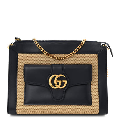 Gucci Straw Lux New Sakai Calfskin Lux Dahlia Chain Shoulder Bag Natural Blue 1 of 10