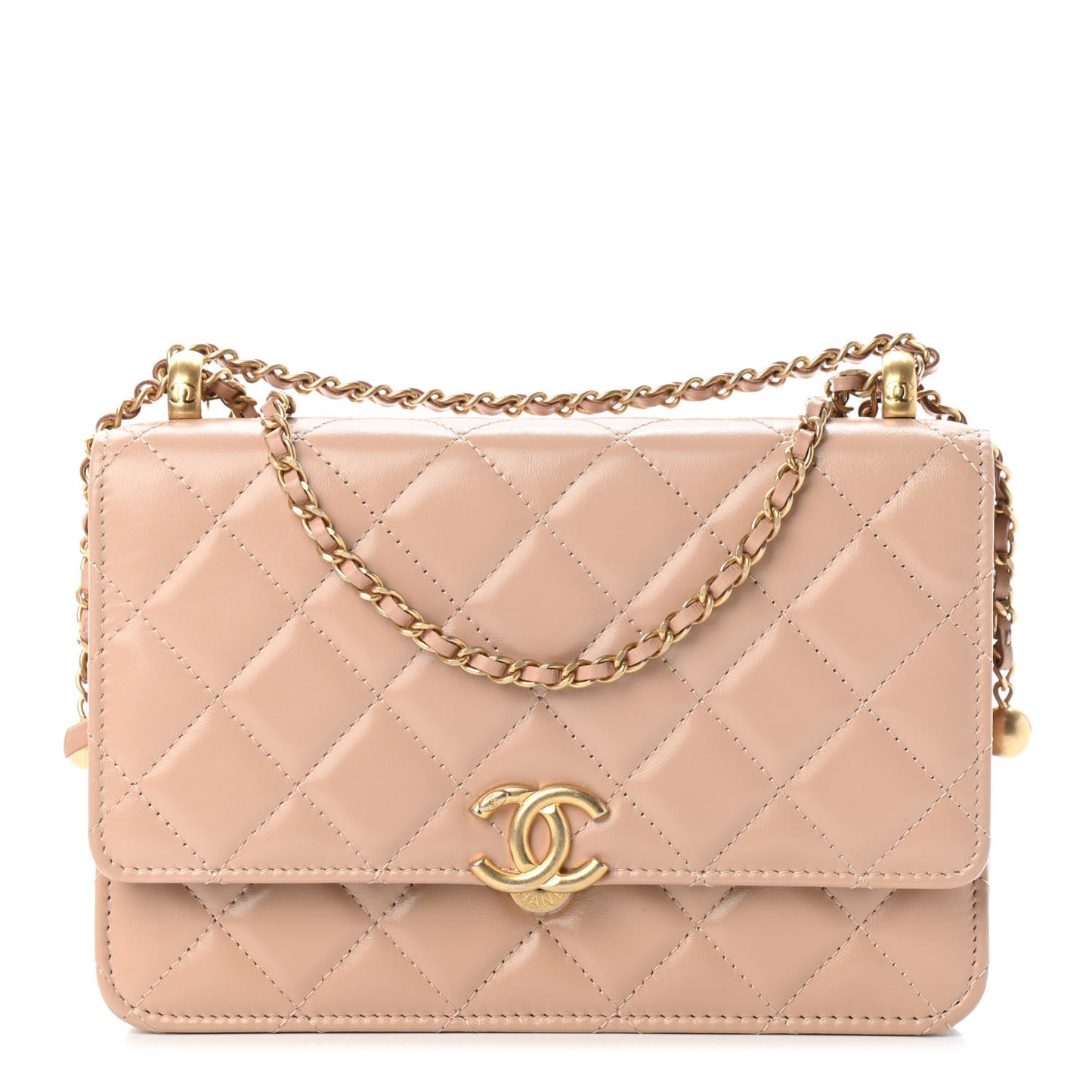 Calfskin Quilted Perfect Fit Wallet On Chain WOC Beige