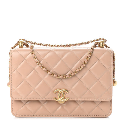 Chanel Calfskin Quilted Perfect Fit Wallet On Chain WOC Beige 1 of 5