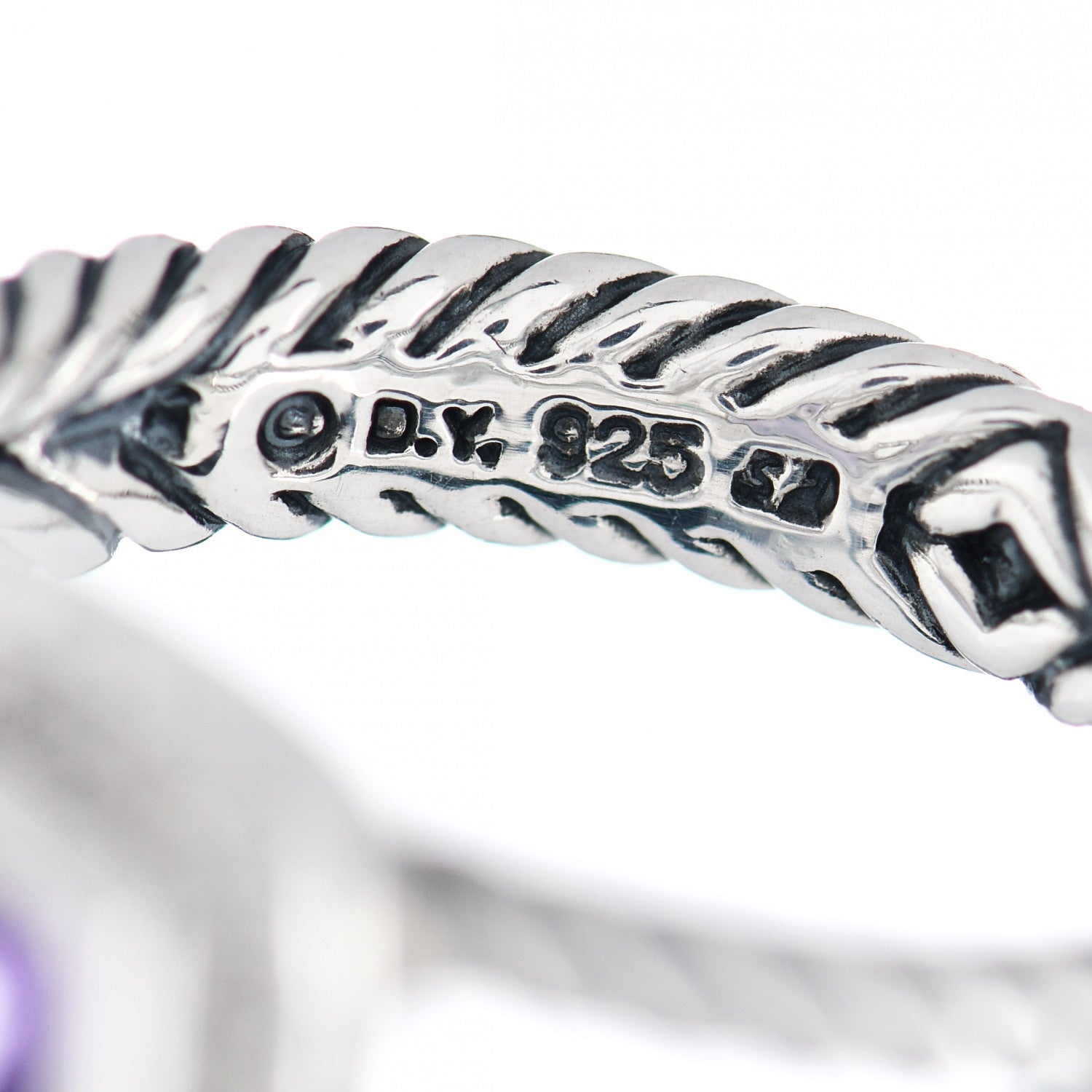 David Yurman Sterling Silver Diamond Amethyst 7mm Petite Albion Ring 54 7 5 of 5
