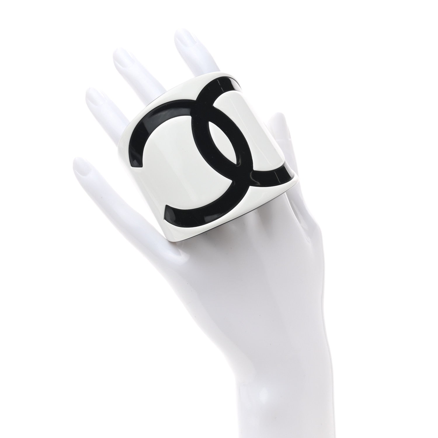 Chanel Resin CC Cuff White Black 2 of 4