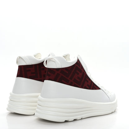 Fendi Vitello Technical Fabric FF Mens High Top Sneakers 8 Ultra White White Rosso Cardinale Black 4 of 7