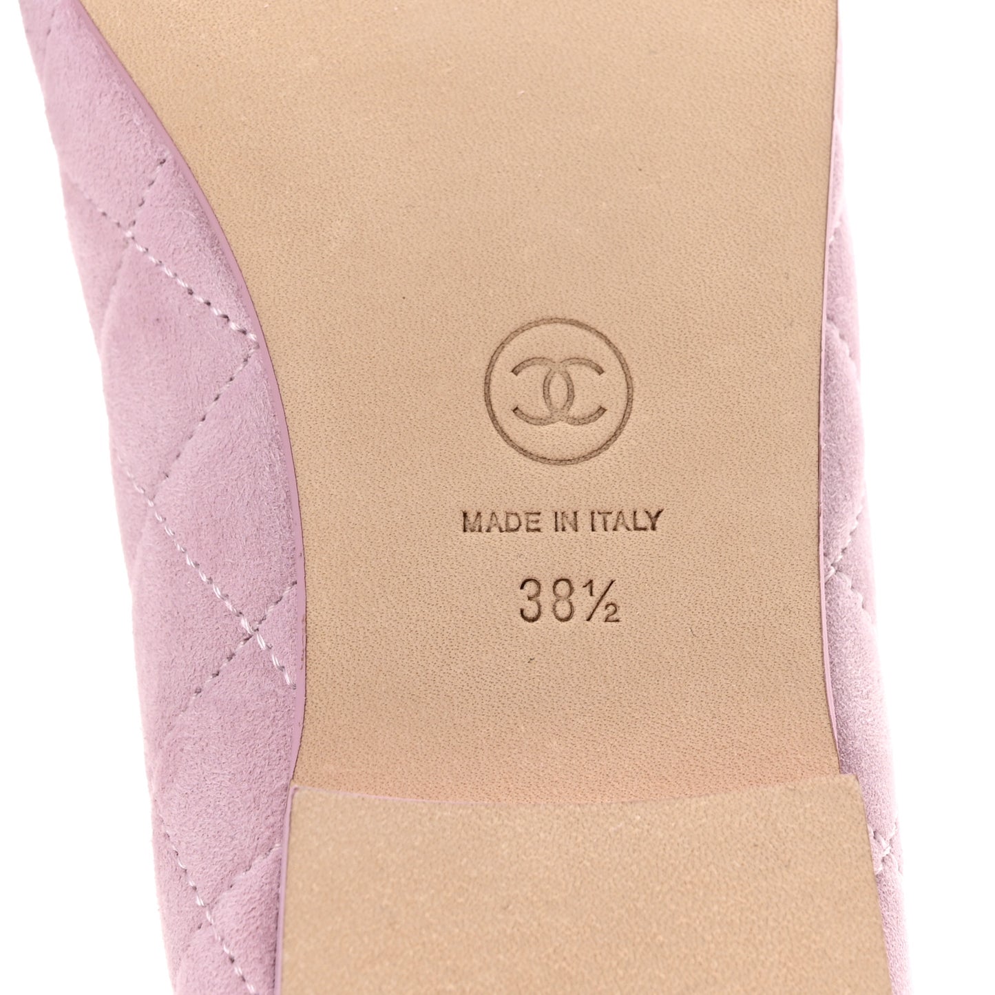 Suede Kidskin Quilted Cap Toe CC Ballerina Flats 38.5 Light Pink