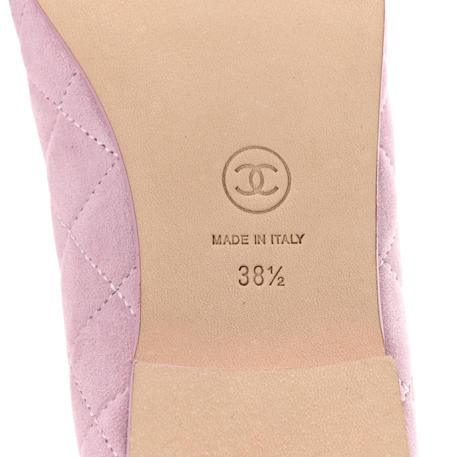 Chanel Suede Kidskin Quilted Cap Toe CC Ballerina Flats 38.5 Light Pink 7 of 10