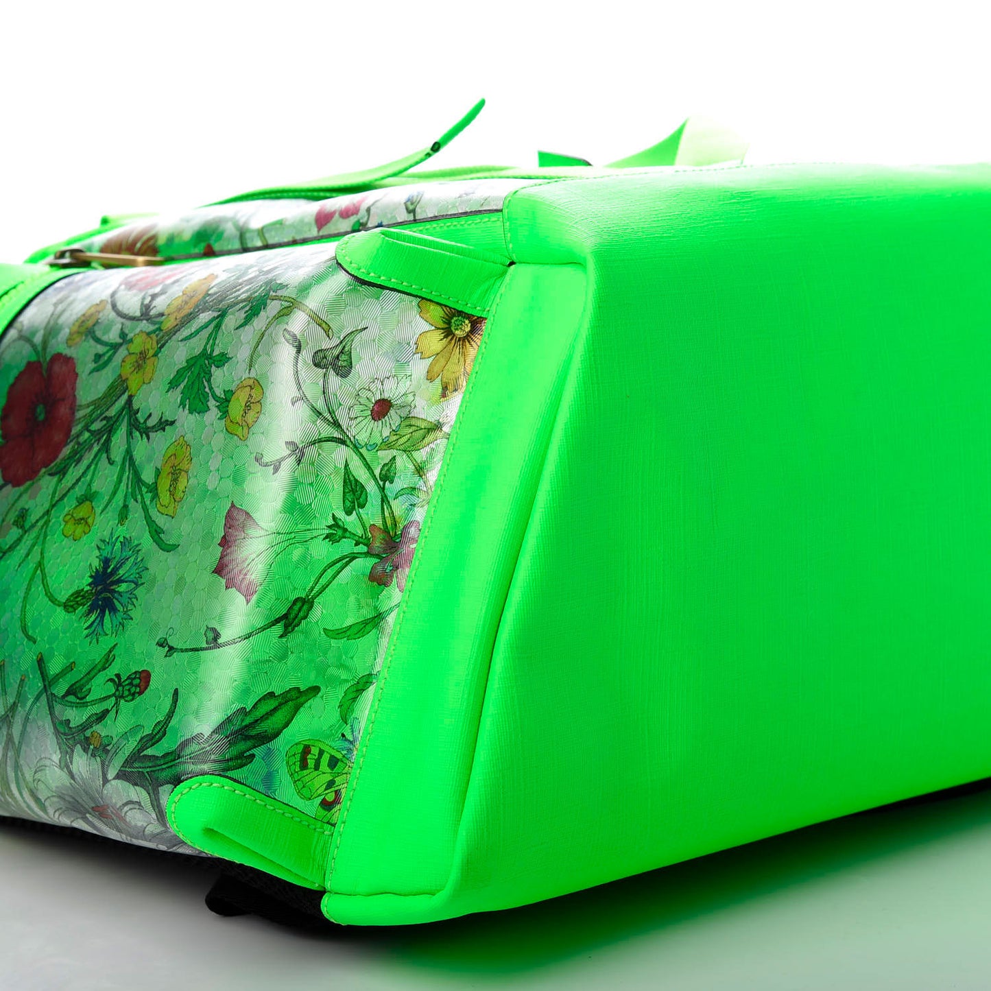 PVC Floral Double Buckle Backpack Fluo Green