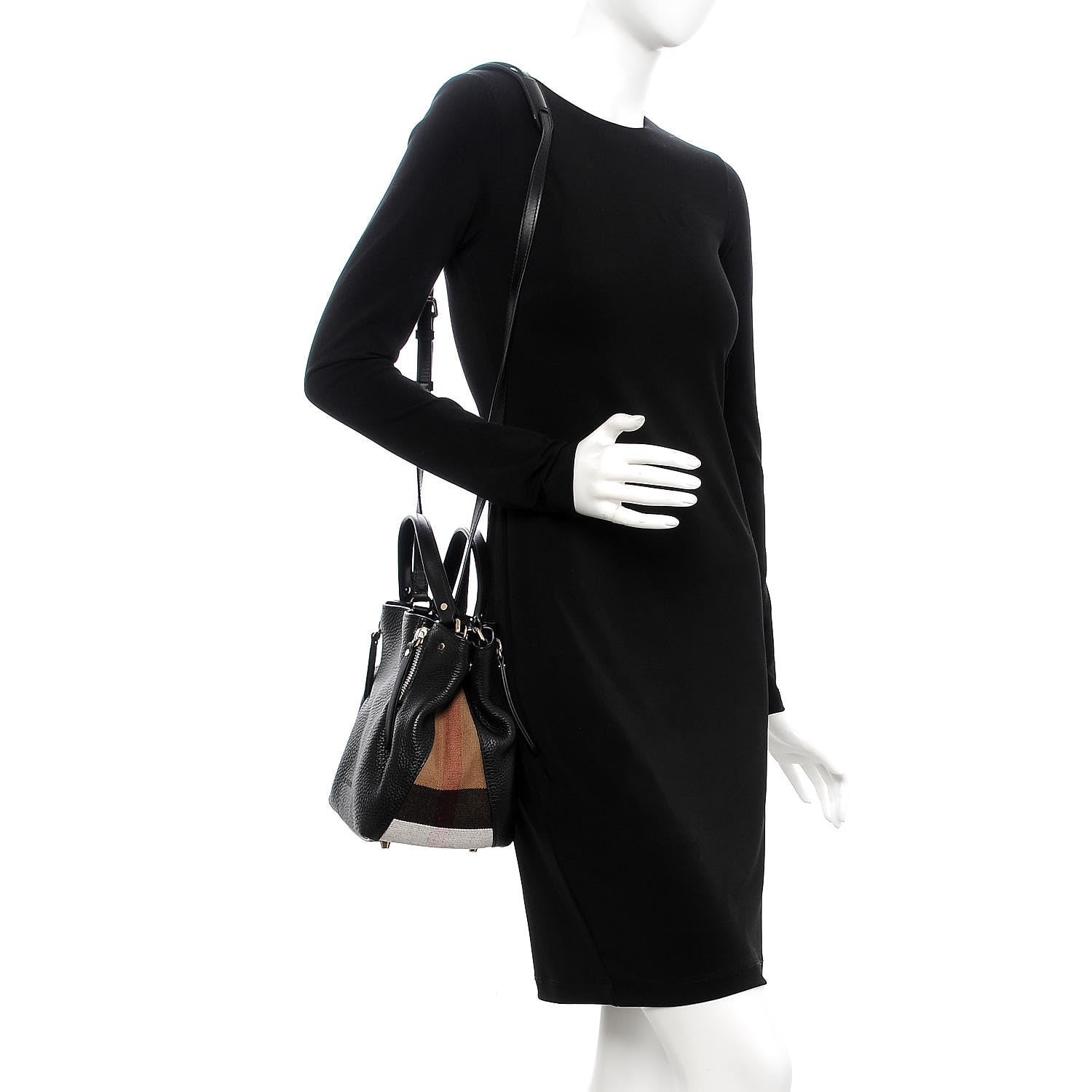 Burberry Grainy Calfskin House Check Small Maidstone Black 2 of 7